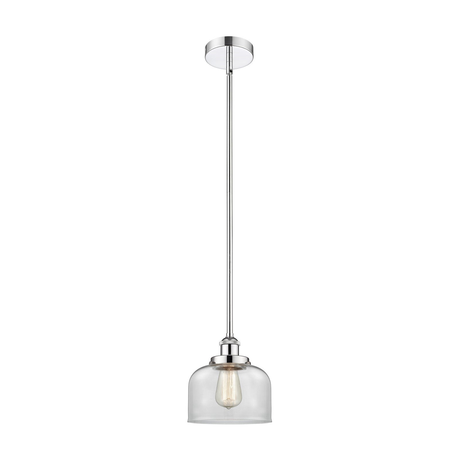 Innovations Bell 8in 1-Light Mini Pendant | Industrial Polished Chrome and Clear Glass | Kitchen Island & Dining Room | 7.75 x 7.75 | Model 616-1SH-PC-G72