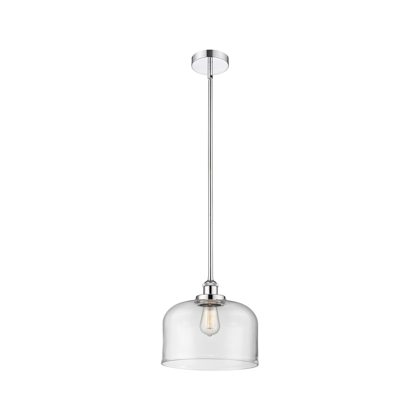 Innovations Bell 11.5in 1-Light Mini Pendant | Industrial Polished Chrome Steel and Clear Glass | Kitchen Island & Dining Room | Model 616-1SH-PC-G72-L