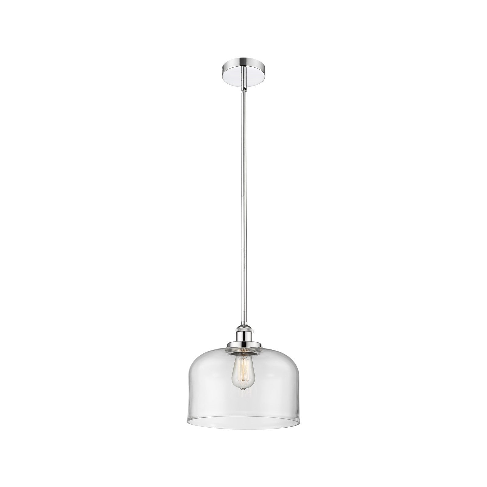 Innovations Bell 11.5in 1-Light Mini Pendant | Industrial Polished Chrome Steel and Clear Glass | Kitchen Island & Dining Room | Model 616-1SH-PC-G72-L