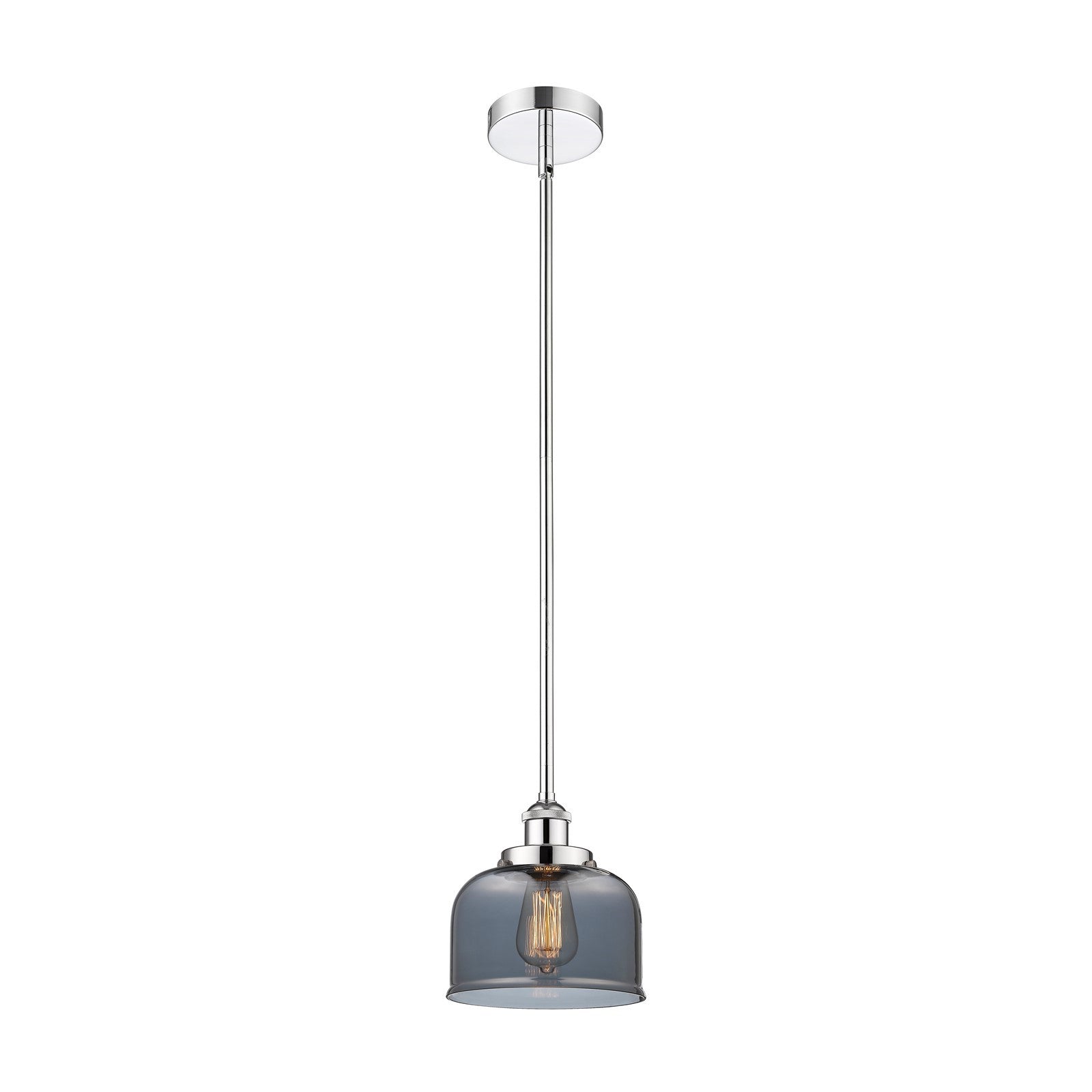Innovations Bell 8in 1-Light Mini Pendant | Industrial Polished Chrome and Light Smoke Glass | Kitchen Island & Dining Room | Damp | Model 616-1SH-PC-G73