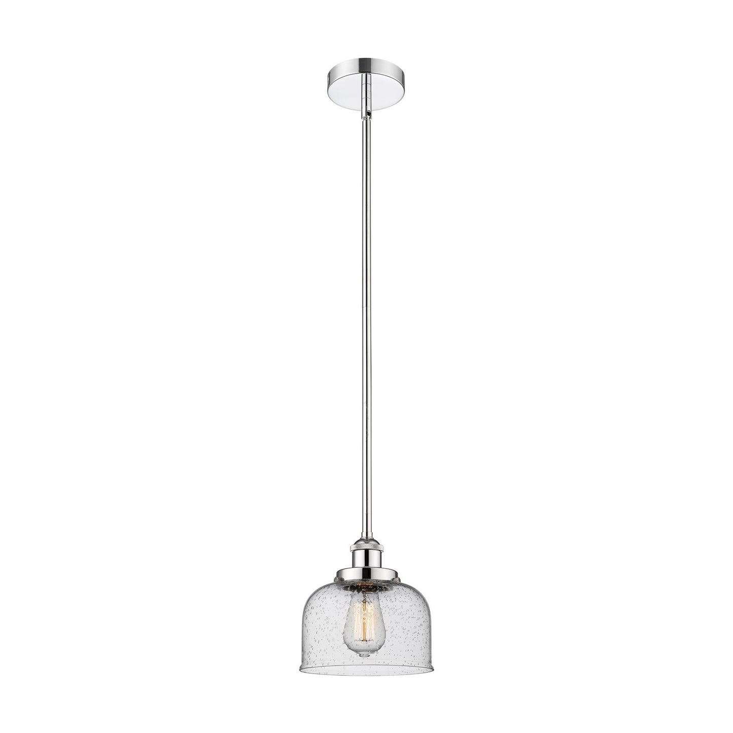 Innovations Bell 8in 1-Light Mini Pendant | Industrial Polished Chrome Steel and Seedy Glass | Kitchen Island & Dining Room | 7.75 | Model 616-1SH-PC-G74