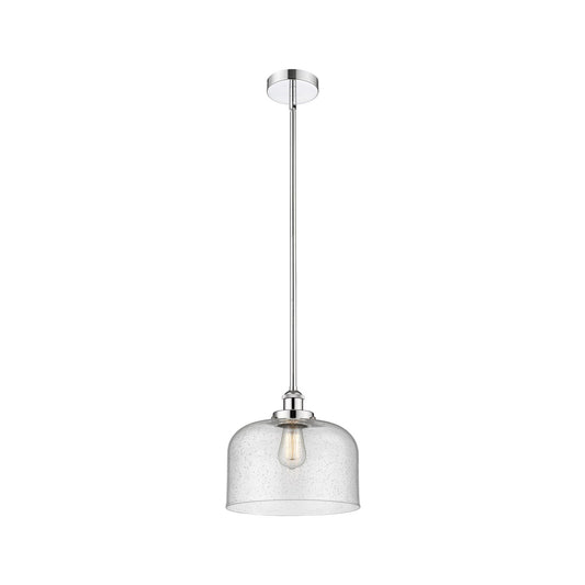 Innovations Bell 12in 1-Light Mini Pendant | Industrial Polished Chrome Steel and Seedy Glass | Kitchen Island & Dining Room | Model 616-1SH-PC-G74-L-LED