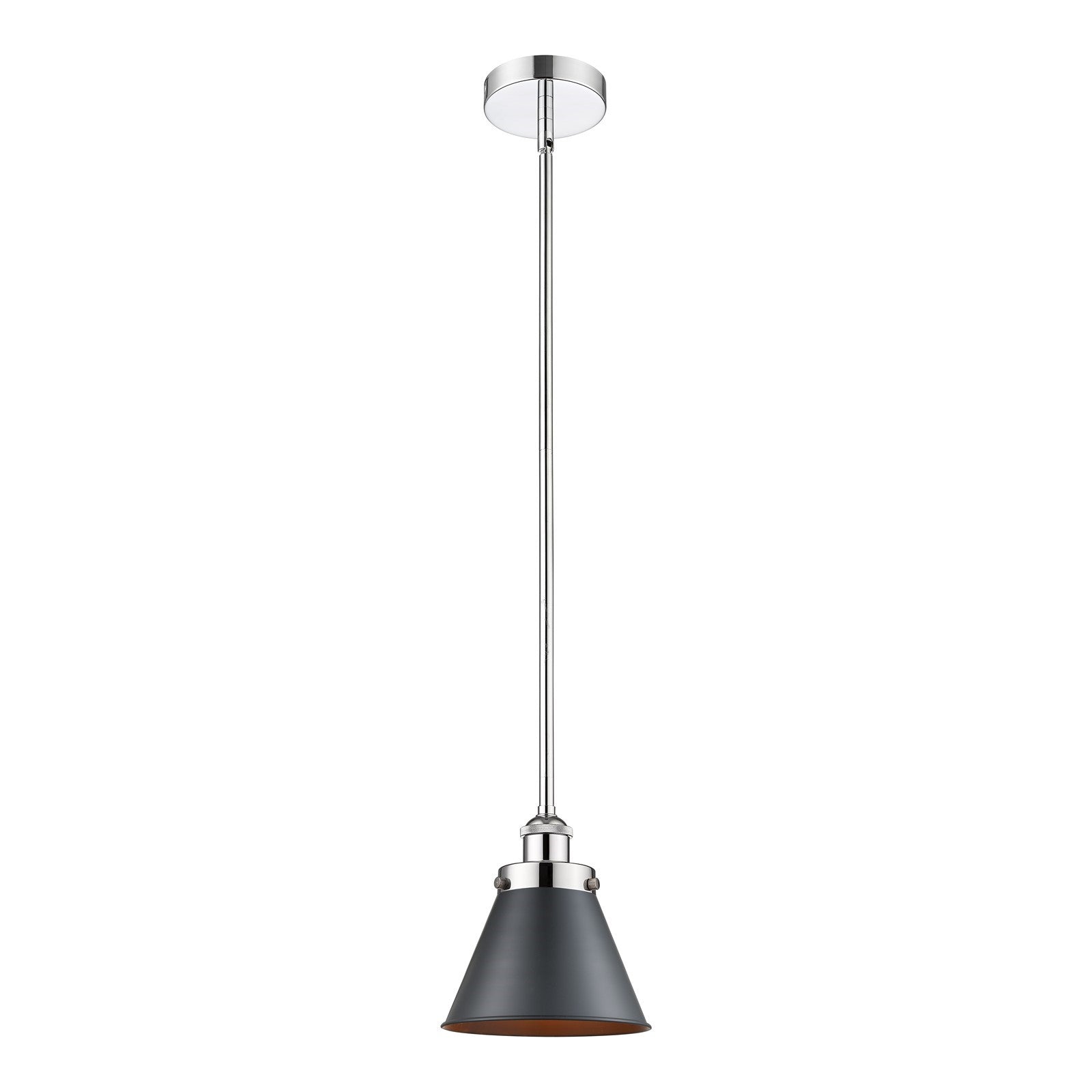Innovations Appalachian 8in 1-Light Mini Pendant | Industrial Polished Chrome Steel and Matte Black Metal Shade | Kitchen Island | Model 616-1SH-PC-M13-BK