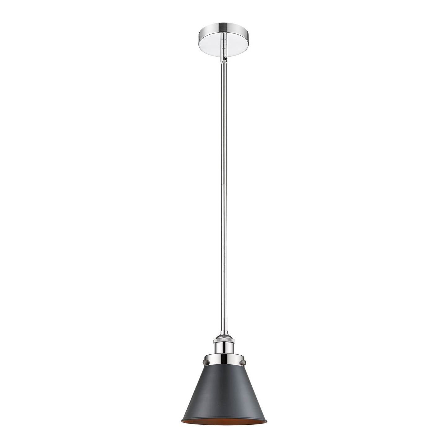 Innovations Appalachian 8in 1-Light Mini Pendant | Industrial Polished Chrome Steel and Matte Black Metal Shade | Kitchen Island | Model 616-1SH-PC-M13-BK