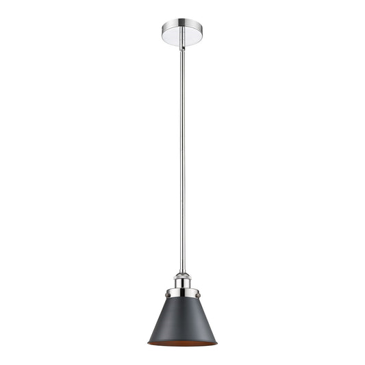 Innovations Appalachian 8in 1-Light Mini Pendant | Industrial Polished Chrome and Matte Black Metal Shade | Kitchen Island & | Model 616-1SH-PC-M13-BK-LED
