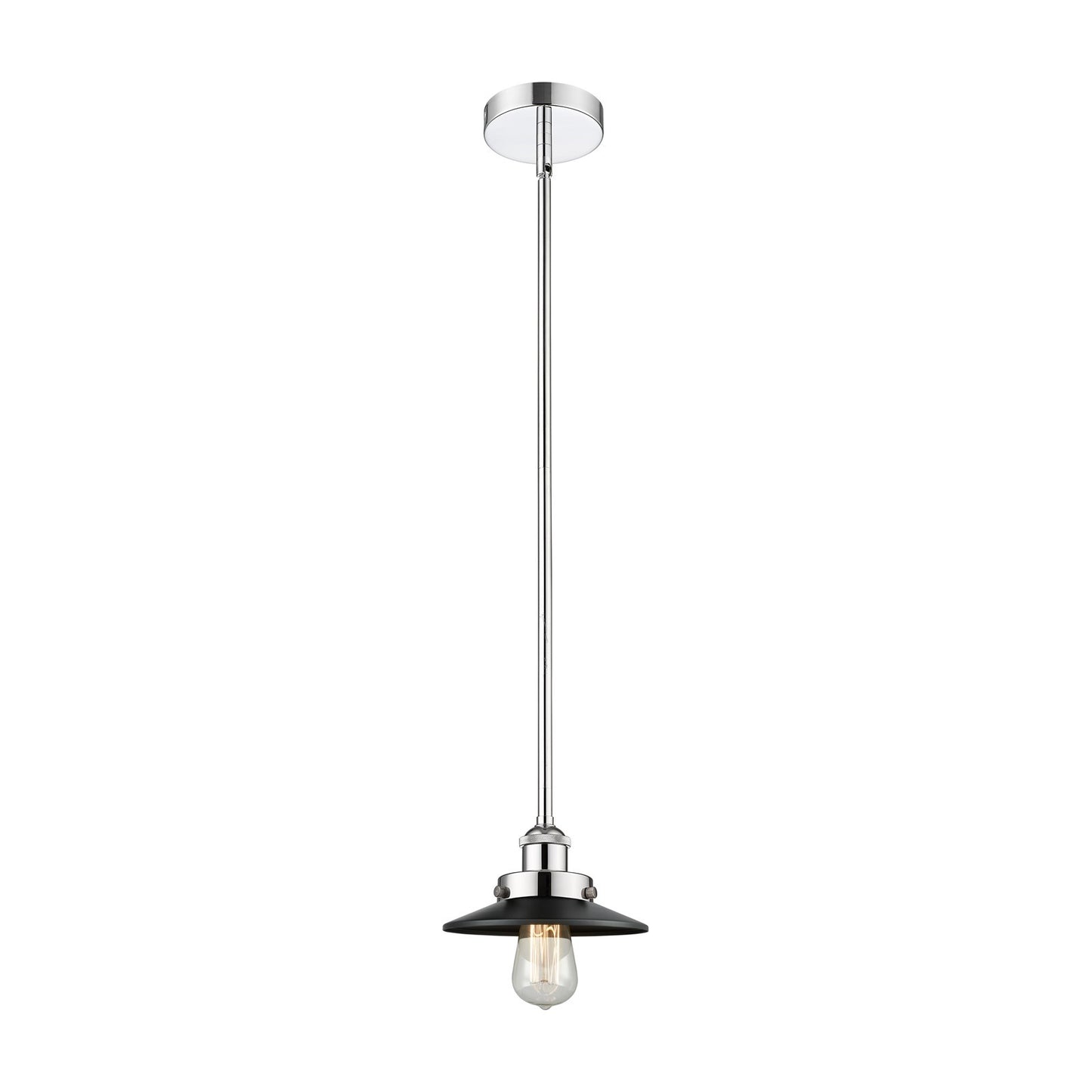 Innovations Edison 8in 1-Light Mini Pendant | Industrial Polished Chrome and Matte Black Metal Shade | Kitchen Island & Dining | Model 616-1SH-PC-M6-BK