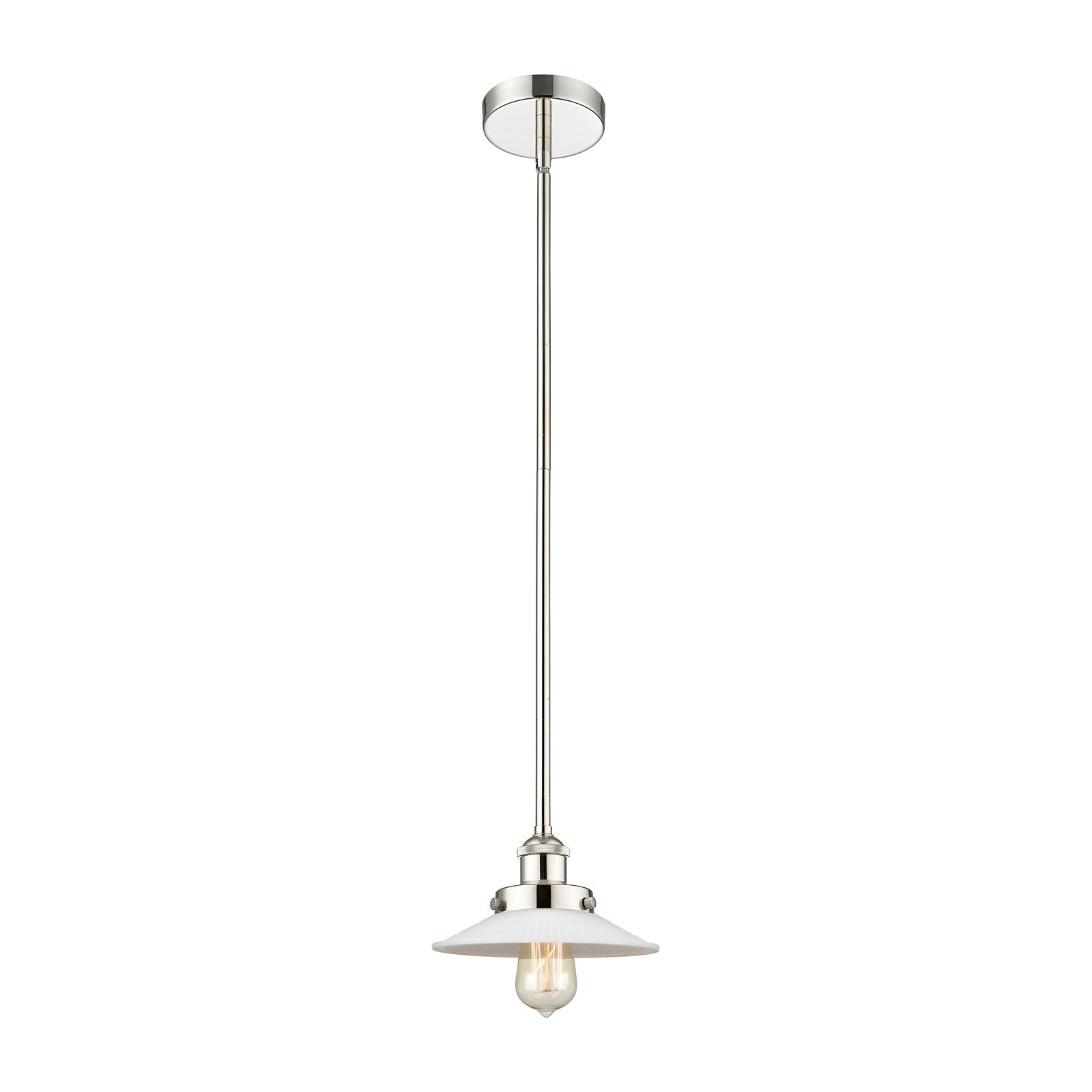 Innovations Halophane 9in 1-Light Mini Pendant | Industrial Polished Nickel Steel and Matte White Frosted Glass | Kitchen Island & | Model 616-1SH-PN-G1