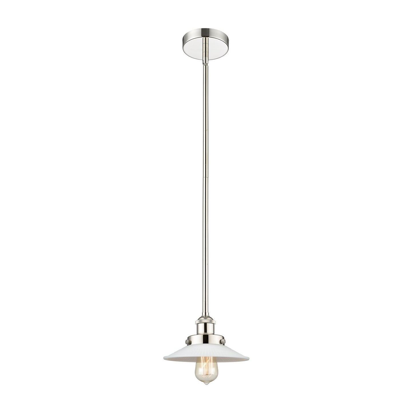 Innovations Halophane 9in 1-Light Mini Pendant | Industrial Polished Nickel and Matte White Frosted Glass | Kitchen Island & | Model 616-1SH-PN-G1-LED
