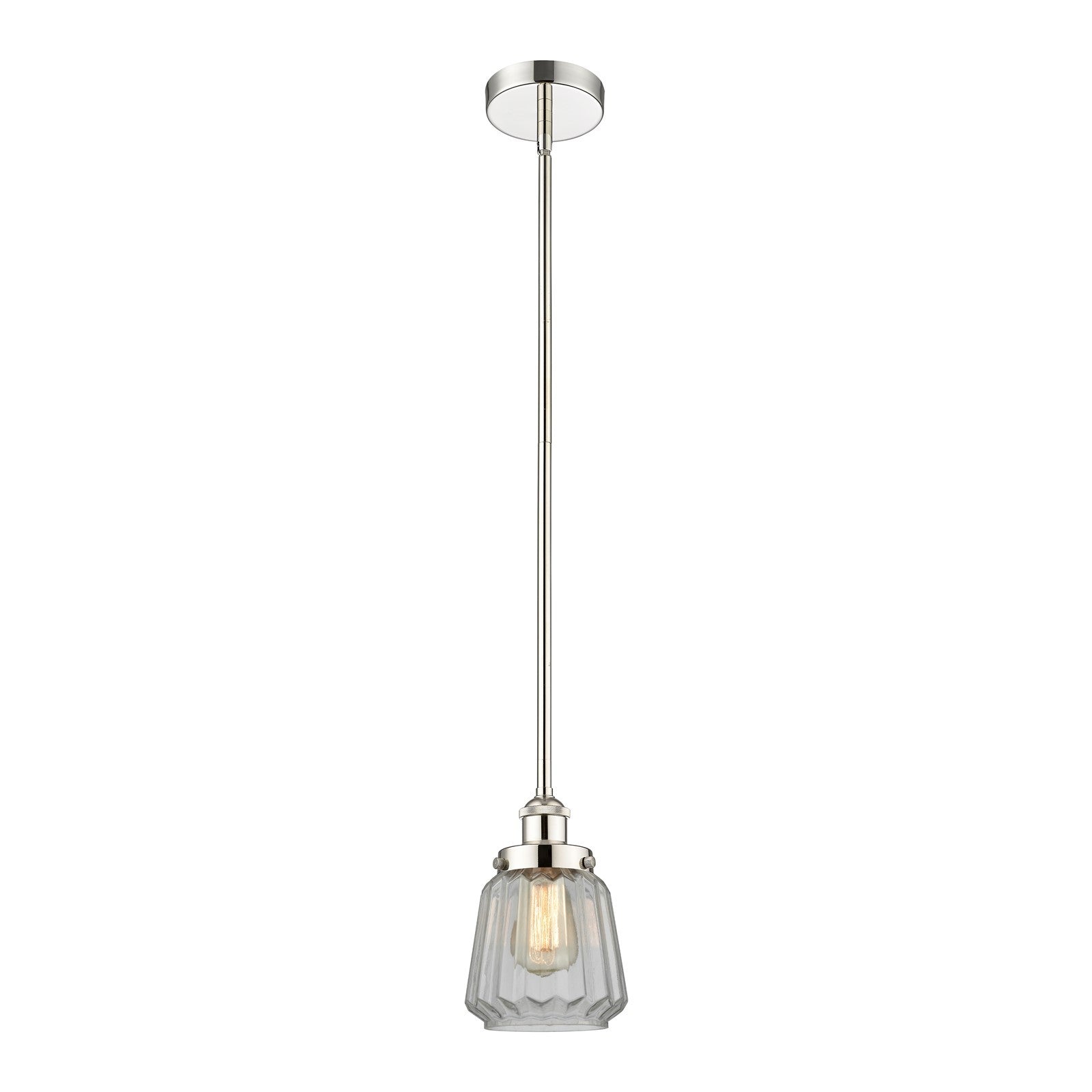 Innovations Chatham 7in 1-Light Mini Pendant | Art Deco Polished Nickel and Clear Ribbed Glass | Kitchen Island & Dining Room | Model 616-1SH-PN-G142