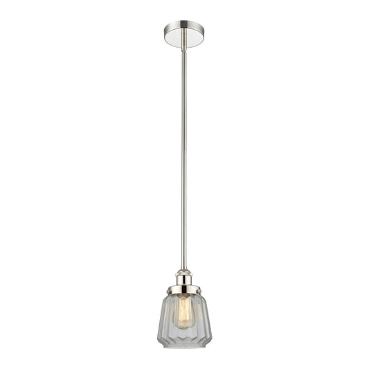 Innovations Chatham 7in 1-Light Mini Pendant | Art Deco Polished Nickel and Clear Ribbed Glass | Kitchen Island & Dining Room | Model 616-1SH-PN-G142-LED