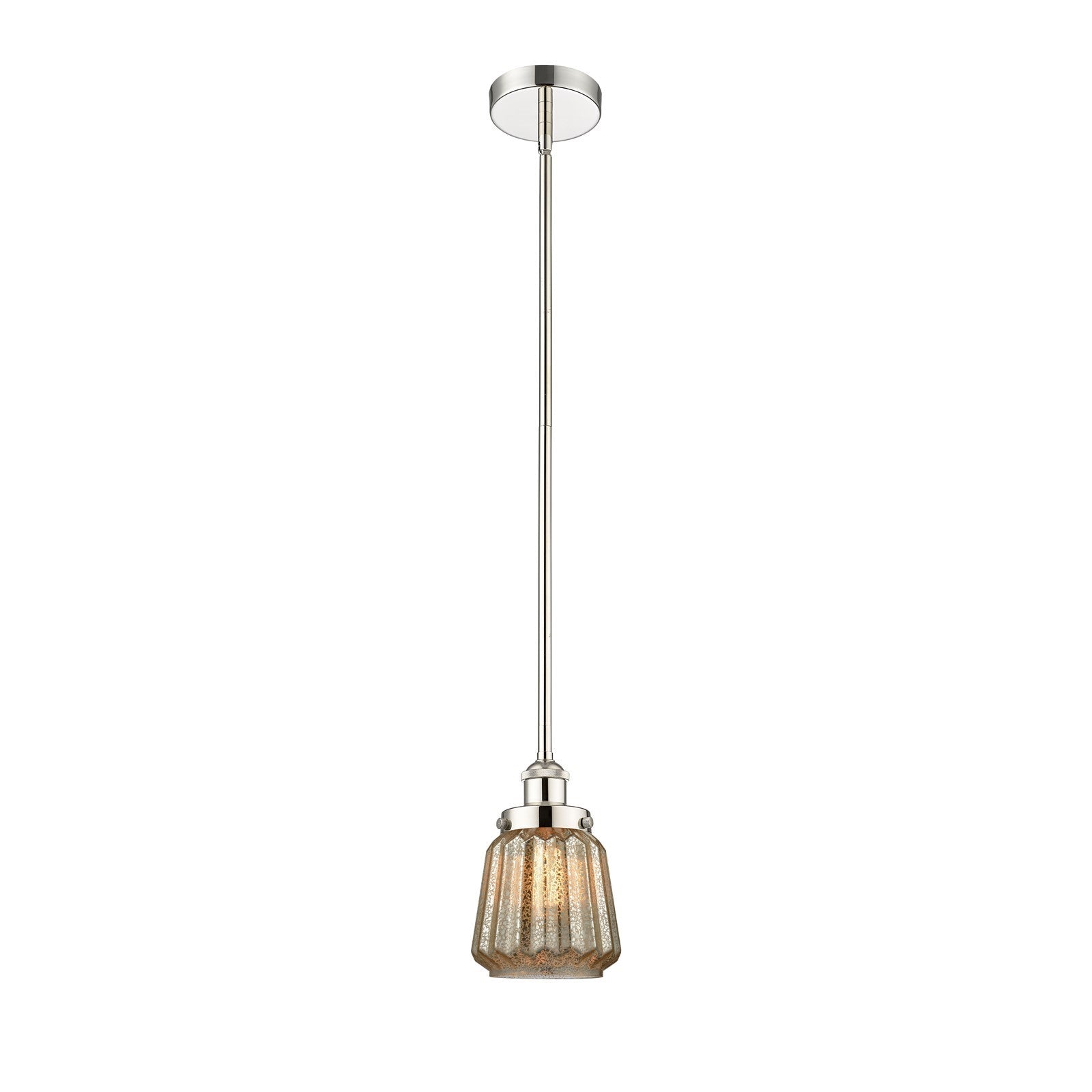 Innovations Chatham 7in 1-Light Mini Pendant | Art Deco Polished Nickel and Mercury Ribbed Glass | Kitchen Island & Dining Room | Model 616-1SH-PN-G146