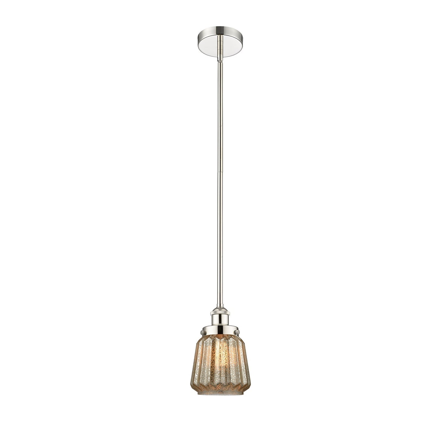 Innovations Chatham 7in 1-Light Mini Pendant | Art Deco Polished Nickel and Mercury Ribbed Glass | Kitchen Island & Dining | Model 616-1SH-PN-G146-LED