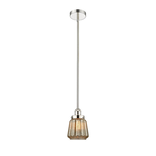 Innovations Chatham 7in 1-Light Mini Pendant | Art Deco Polished Nickel and Mercury Ribbed Glass | Kitchen Island & Dining | Model 616-1SH-PN-G146-LED