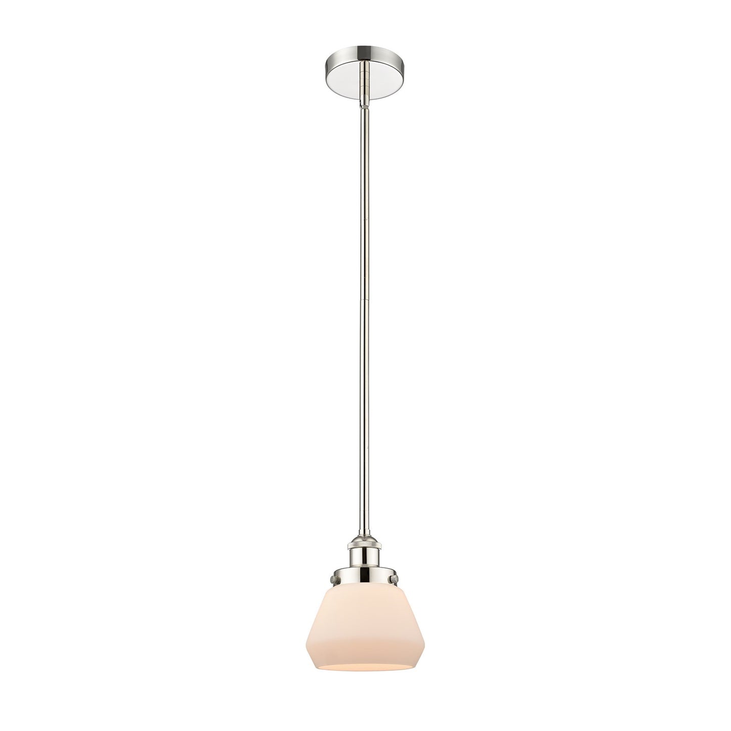 Innovations Fulton 7in 1-Light Mini Pendant | Industrial Polished Nickel and Matte White Frosted Glass | Kitchen Island & | Model 616-1SH-PN-G171-LED