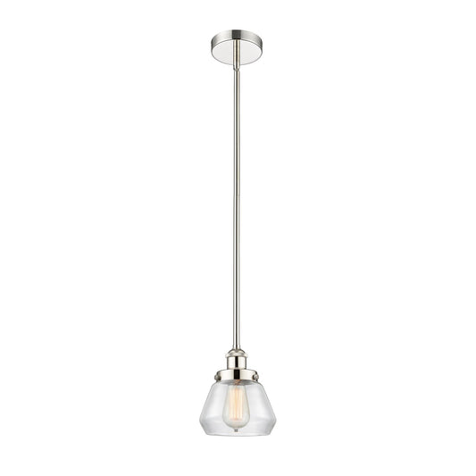 Innovations Fulton 7in 1-Light Mini Pendant | Industrial Polished Nickel Steel and Clear Glass | Kitchen Island & Dining Room | Model 616-1SH-PN-G172-LED