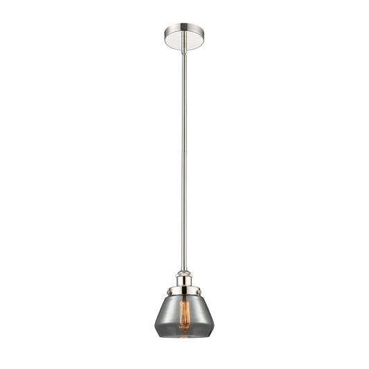 Innovations Fulton 7in 1-Light Mini Pendant | Industrial Polished Nickel and Light Smoke Glass | Kitchen Island & Dining Room | Model 616-1SH-PN-G173-LED