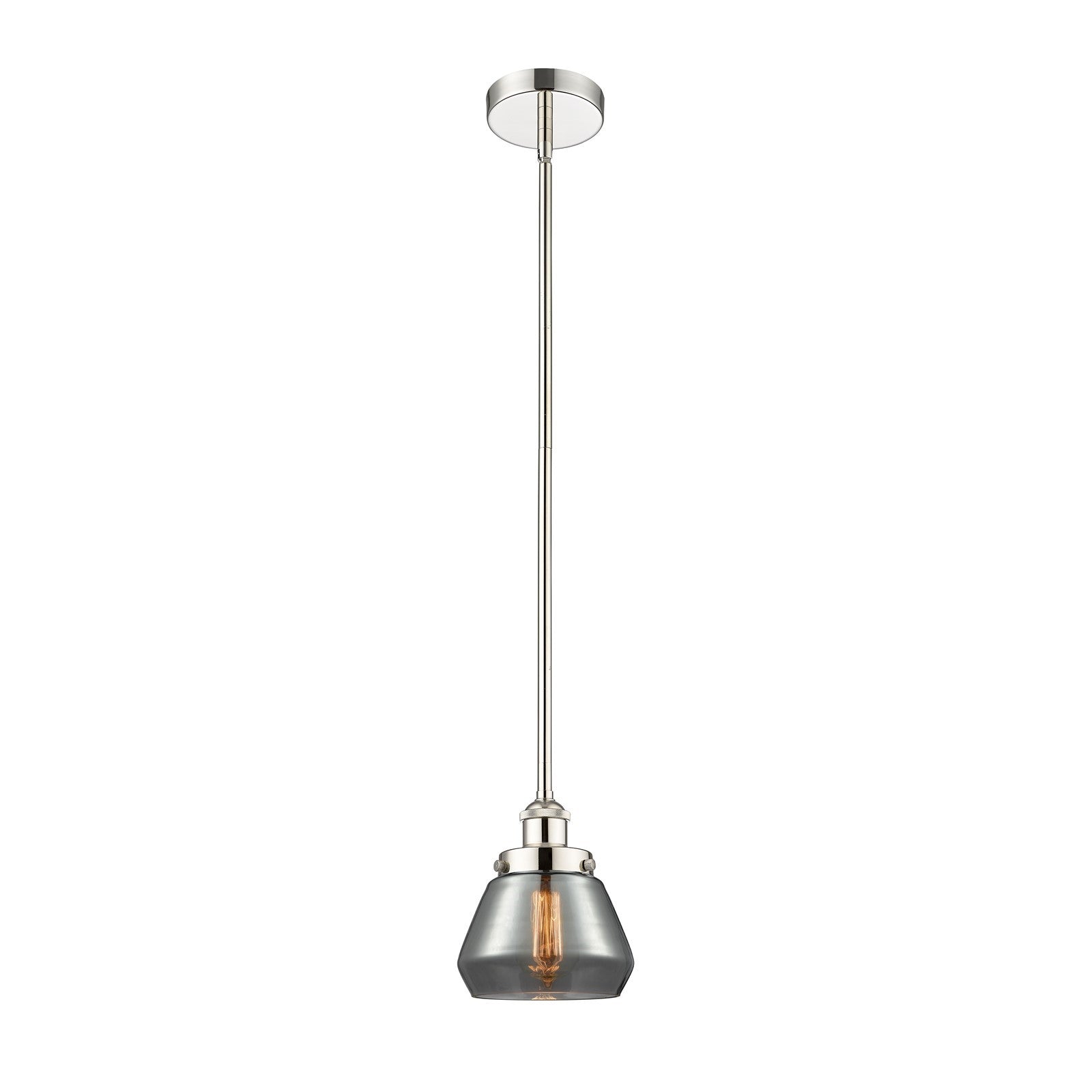 Innovations Fulton 7in 1-Light Mini Pendant | Industrial Polished Nickel and Light Smoke Glass | Kitchen Island & Dining Room | Model 616-1SH-PN-G173-LED