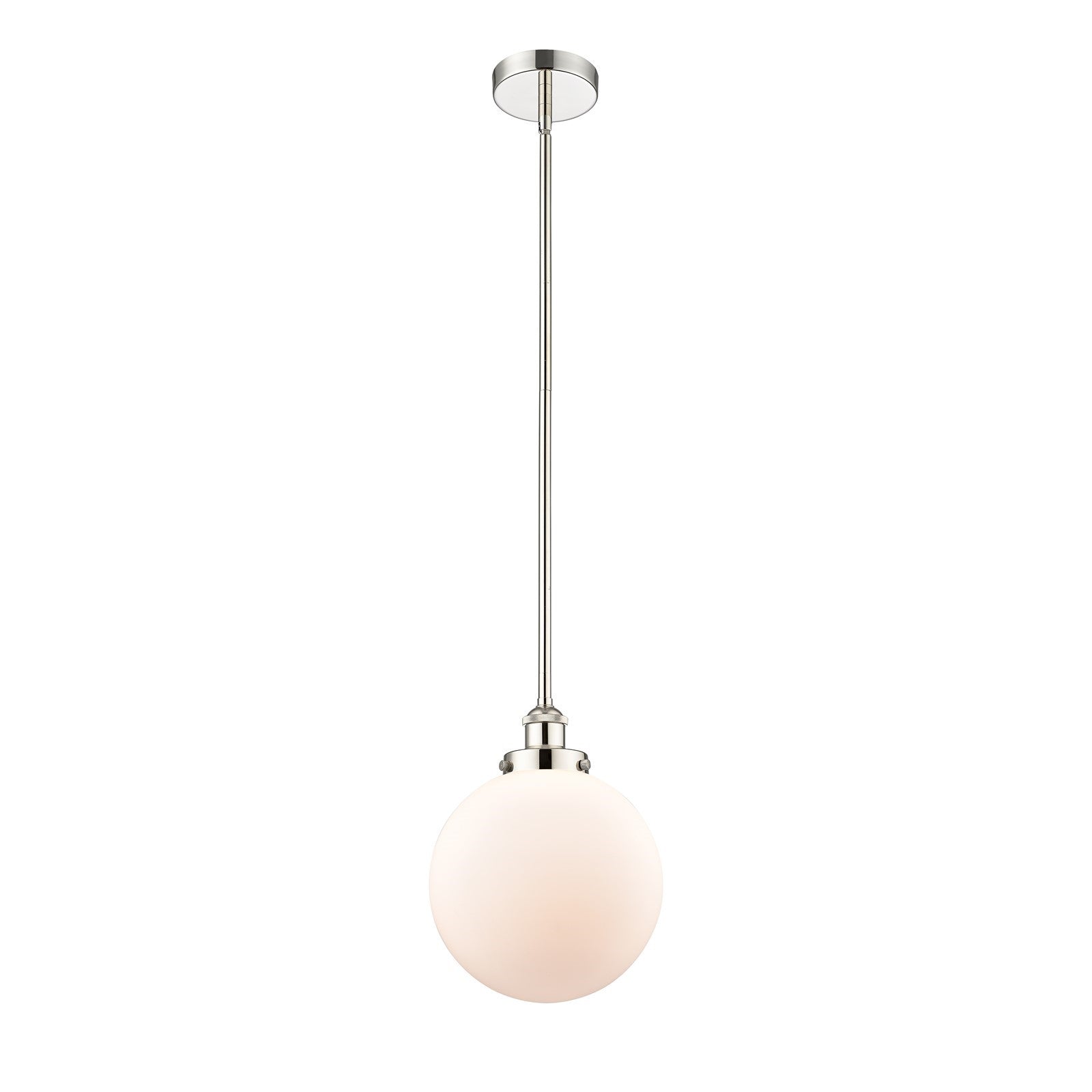 Innovations Beacon 10in 1-Light Mini Pendant | Industrial Polished Nickel Steel and Matte White Frosted Glass | Kitchen | Model 616-1SH-PN-G201-10-LED