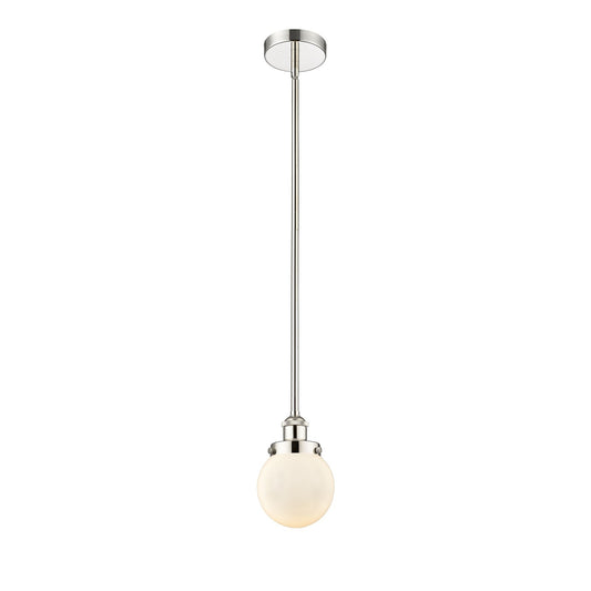 Innovations Beacon 6in 1-Light Mini Pendant | Industrial Polished Nickel and Matte White Frosted Glass | Kitchen Island & Dining | Model 616-1SH-PN-G201-6