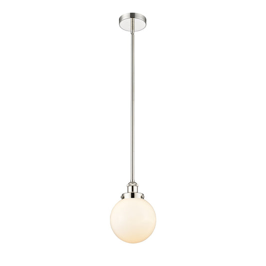 Innovations Beacon 8in 1-Light Mini Pendant | Industrial Polished Nickel and Matte White Frosted Glass | Kitchen Island & Dining | Model 616-1SH-PN-G201-8