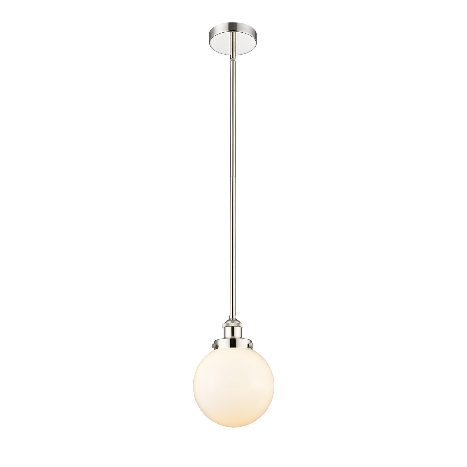 Innovations Beacon 8in 1-Light Mini Pendant | Industrial Polished Nickel and Matte White Frosted Glass | Kitchen Island & Dining | Model 616-1SH-PN-G201-8