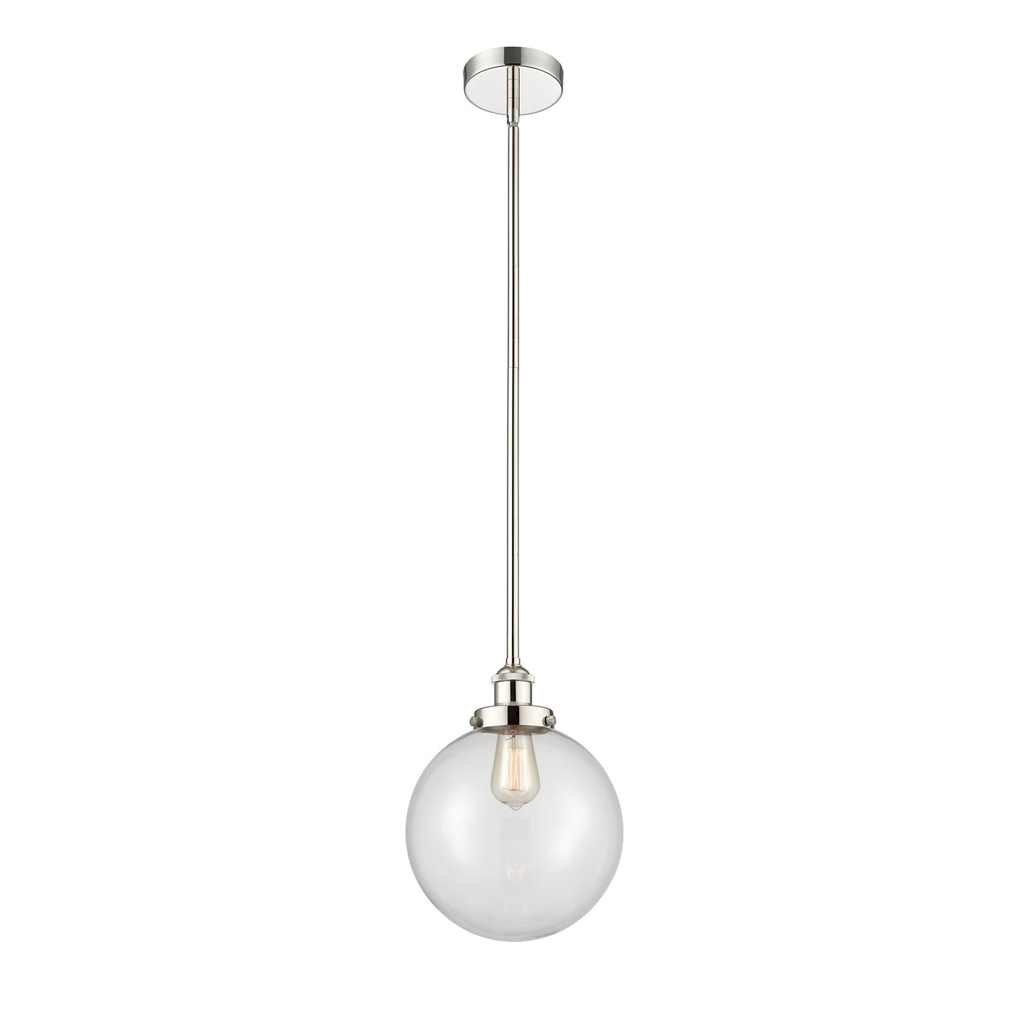 Innovations Beacon 10in 1-Light Mini Pendant | Industrial Polished Nickel Steel and Clear Glass | Kitchen Island & Dining Room | Model 616-1SH-PN-G202-10