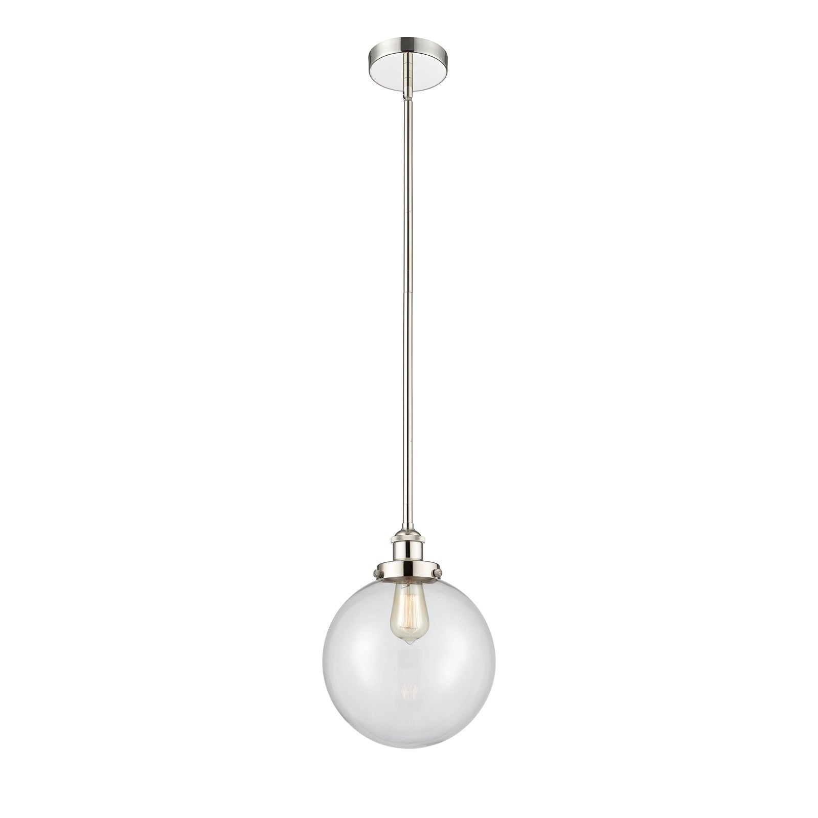 Innovations Beacon 10in 1-Light Mini Pendant | Industrial Polished Nickel Steel and Clear Glass | Kitchen Island & Dining | Model 616-1SH-PN-G202-10-LED