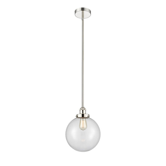 Innovations Beacon 10in 1-Light Mini Pendant | Industrial Polished Nickel Steel and Clear Glass | Kitchen Island & Dining | Model 616-1SH-PN-G202-10-LED