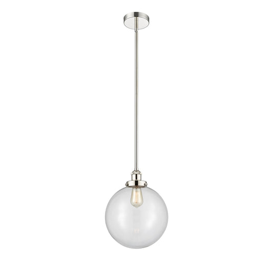 Innovations Beacon 12in 1-Light Mini Pendant | Industrial Polished Nickel Steel and Clear Glass | Kitchen Island & Dining Room | Model 616-1SH-PN-G202-12