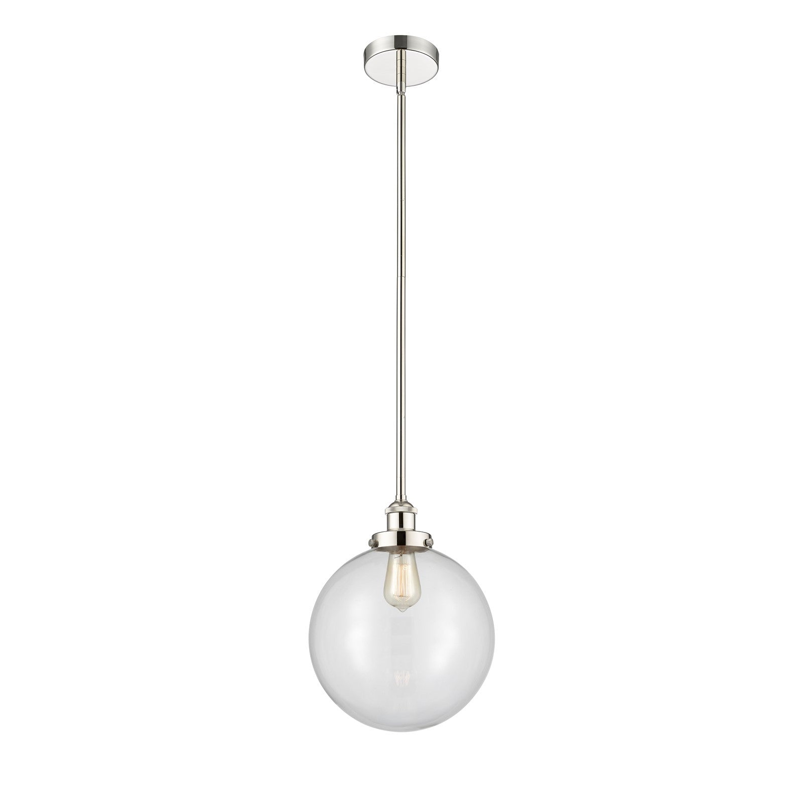 Innovations Beacon 12in 1-Light Mini Pendant | Industrial Polished Nickel Steel and Clear Glass | Kitchen Island & Dining | Model 616-1SH-PN-G202-12-LED