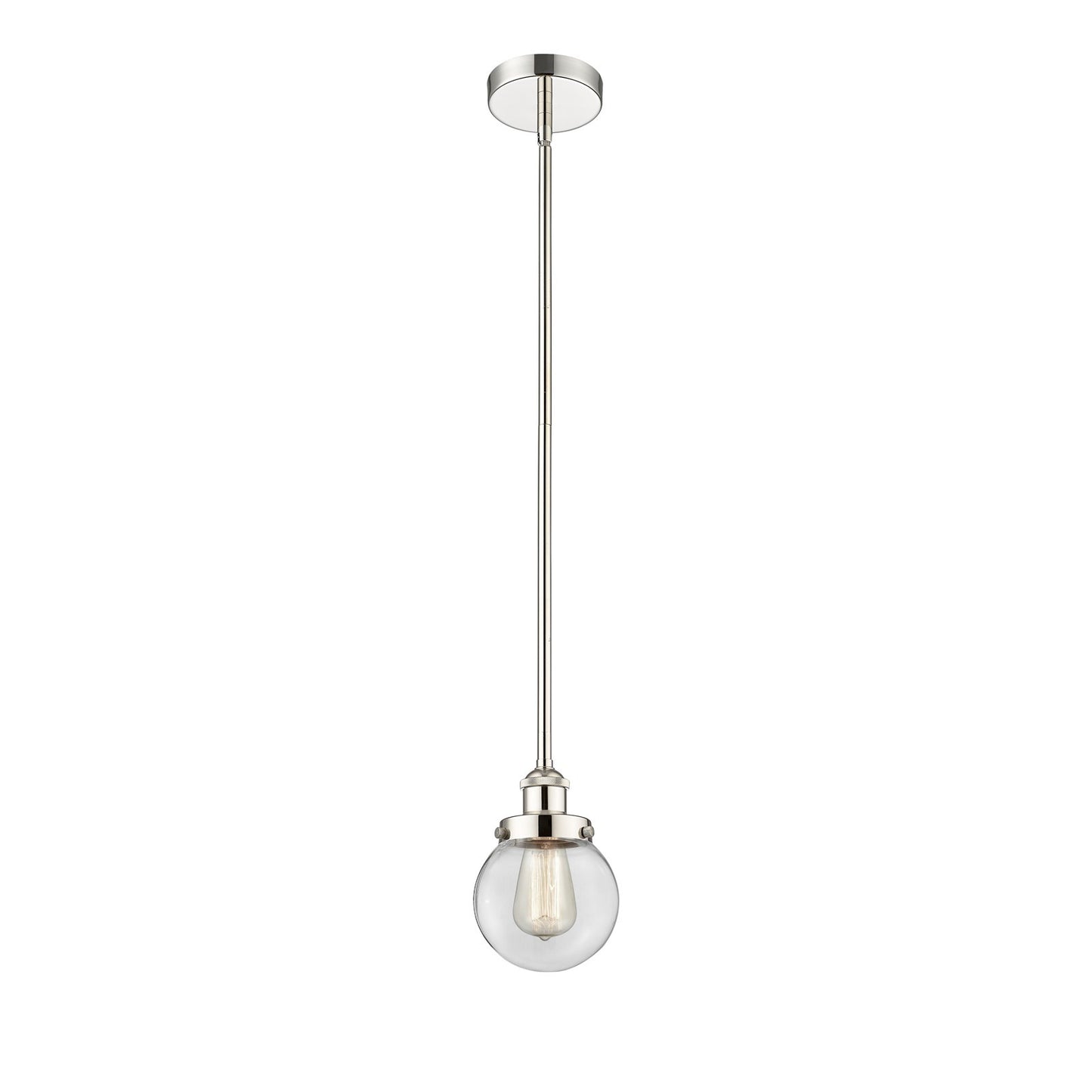 Innovations Beacon 6in 1-Light Mini Pendant | Industrial Polished Nickel Steel and Clear Glass | Kitchen Island & Dining | Model 616-1SH-PN-G202-6-LED