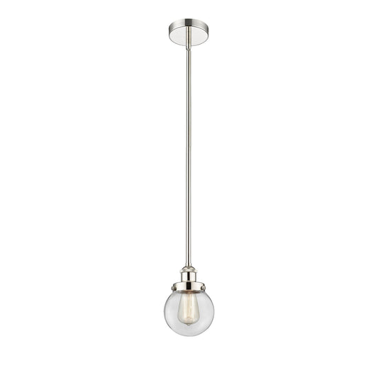 Innovations Beacon 6in 1-Light Mini Pendant | Industrial Polished Nickel Steel and Clear Glass | Kitchen Island & Dining | Model 616-1SH-PN-G202-6-LED
