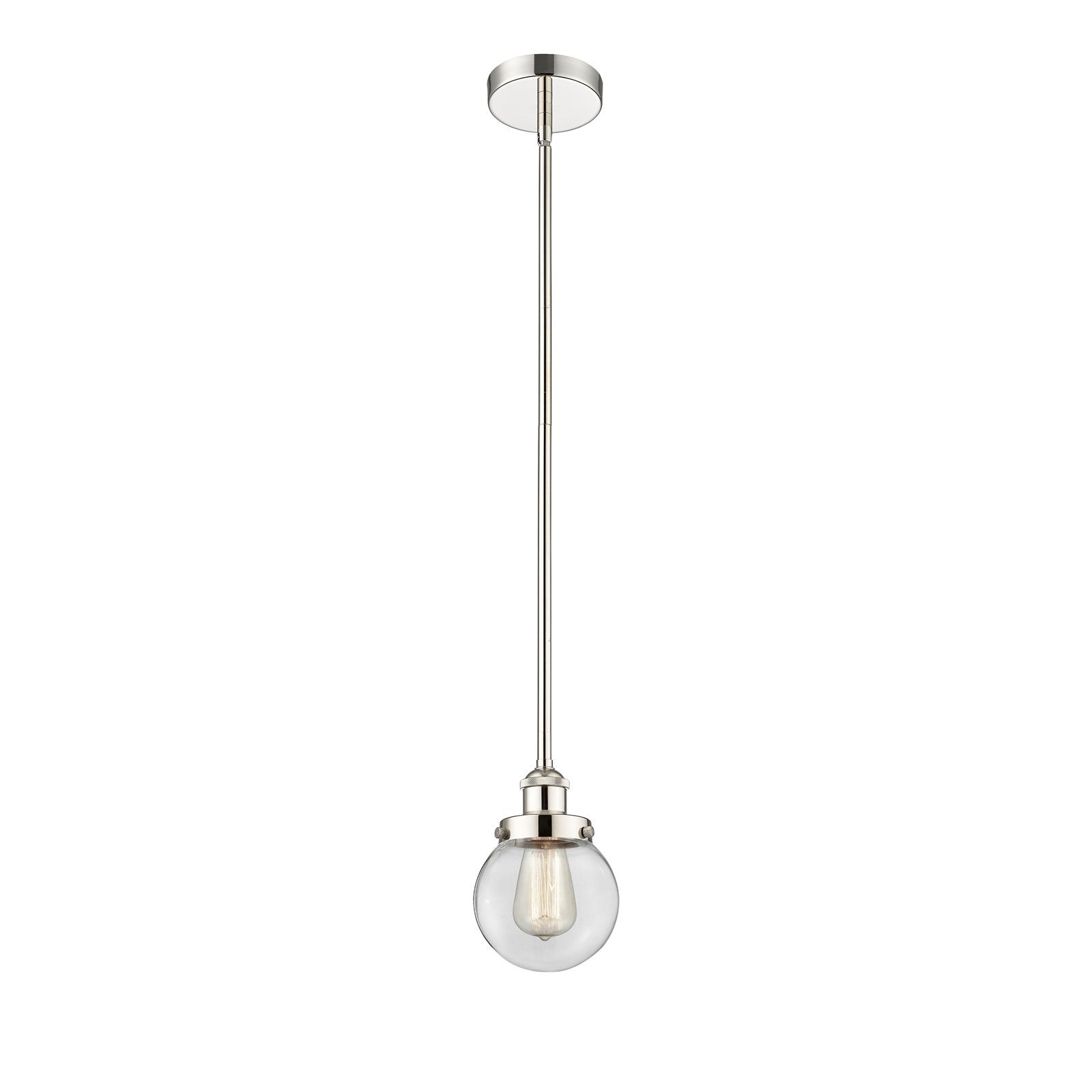 Innovations Beacon 6in 1-Light Mini Pendant | Industrial Polished Nickel Steel and Clear Glass | Kitchen Island & Dining | Model 616-1SH-PN-G202-6-LED