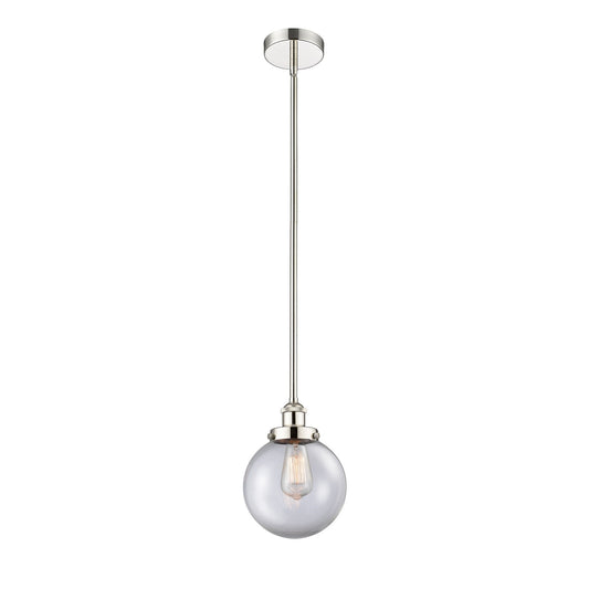 Innovations Beacon 8in 1-Light Mini Pendant | Industrial Polished Nickel Steel and Clear Glass | Kitchen Island & Dining Room | Model 616-1SH-PN-G202-8