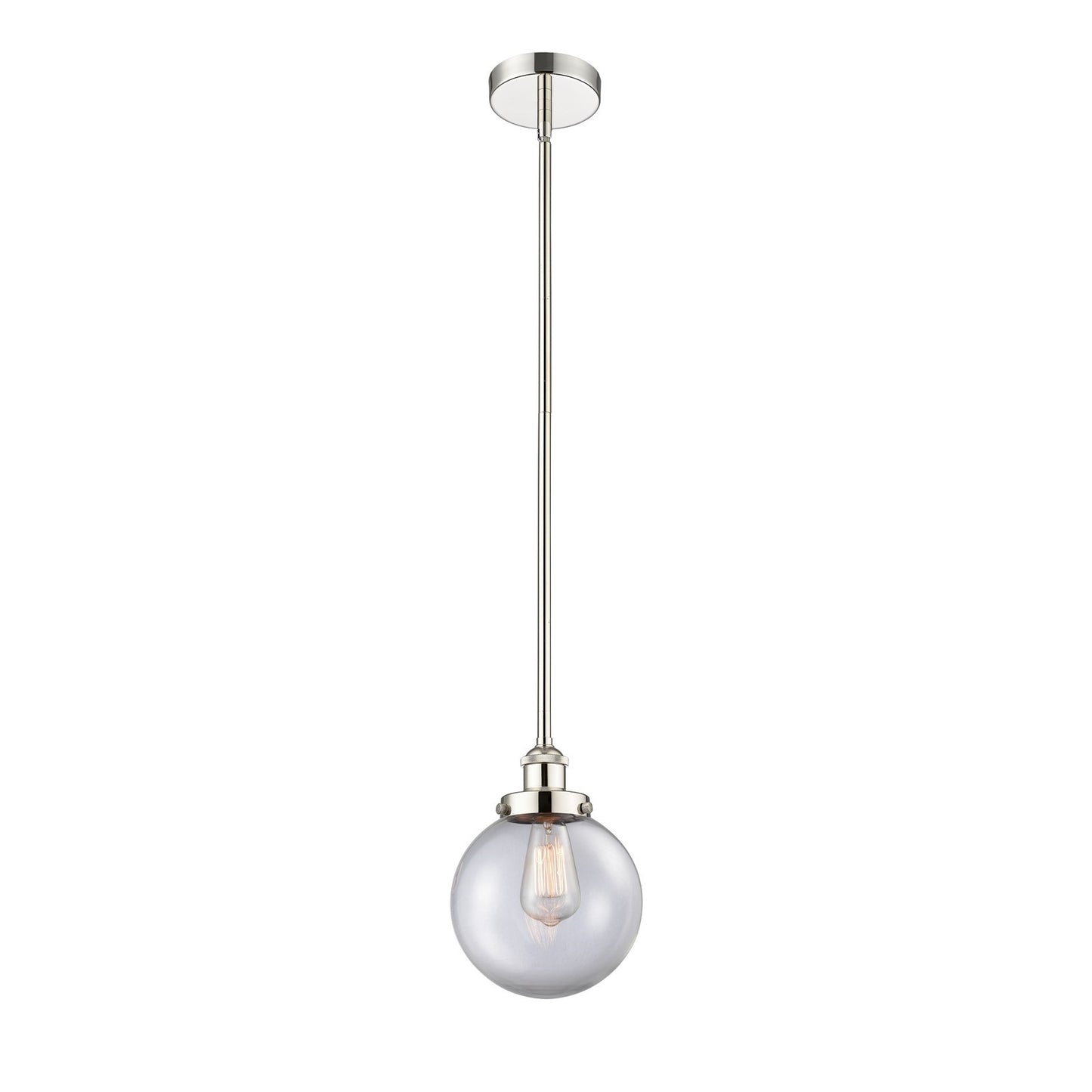 Innovations Beacon 8in 1-Light Mini Pendant | Industrial Polished Nickel Steel and Clear Glass | Kitchen Island & Dining | Model 616-1SH-PN-G202-8-LED