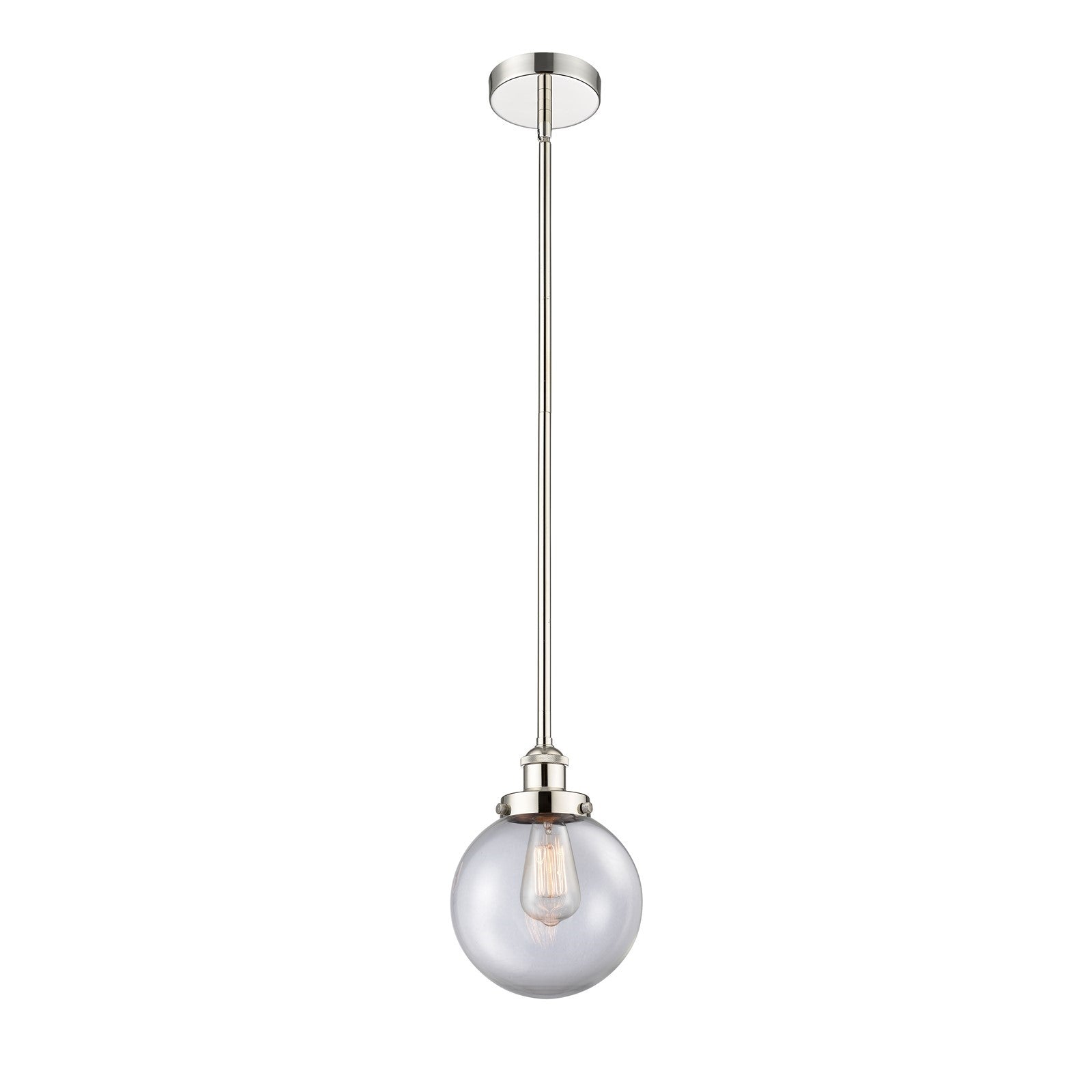 Innovations Beacon 8in 1-Light Mini Pendant | Industrial Polished Nickel Steel and Clear Glass | Kitchen Island & Dining | Model 616-1SH-PN-G202-8-LED