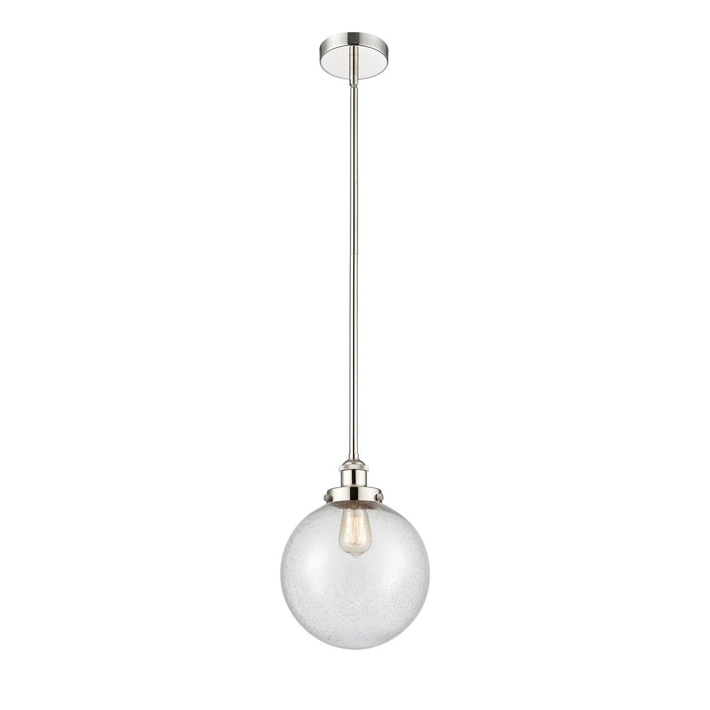 Innovations Beacon 10in 1-Light Mini Pendant | Industrial Polished Nickel Steel and Seedy Glass | Kitchen Island & Dining Room | Model 616-1SH-PN-G204-10