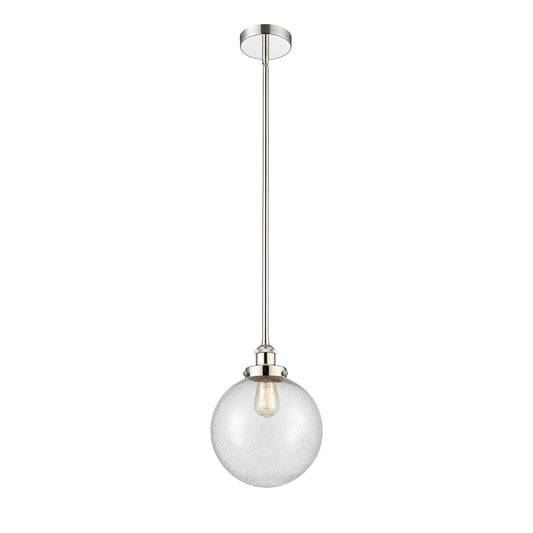 Innovations Beacon 10in 1-Light Mini Pendant | Industrial Polished Nickel Steel and Seedy Glass | Kitchen Island & Dining Room | Model 616-1SH-PN-G204-10