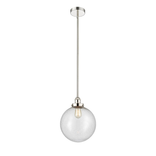 Innovations Beacon 12in 1-Light Mini Pendant | Industrial Polished Nickel Steel and Seedy Glass | Kitchen Island & Dining | Model 616-1SH-PN-G204-12-LED