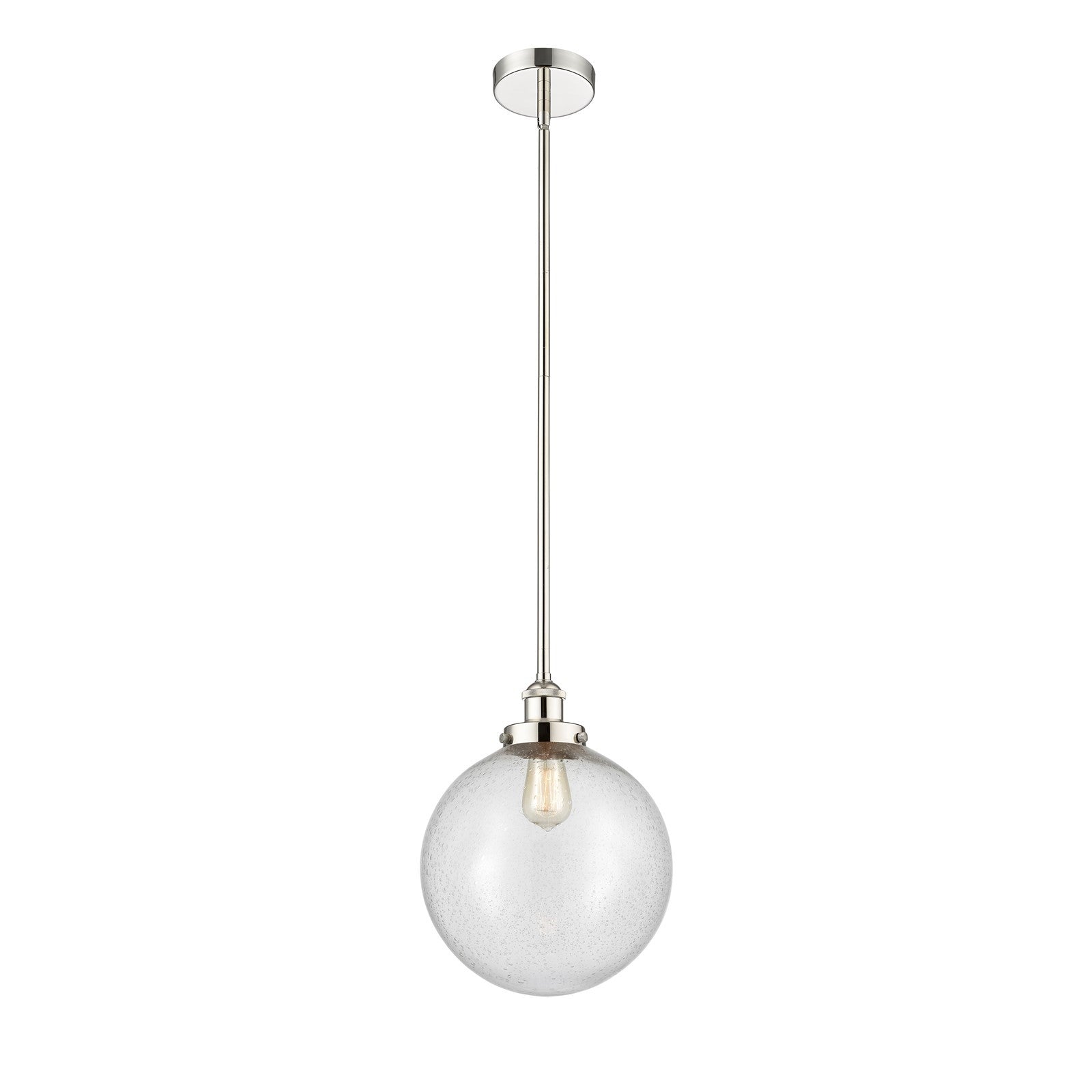 Innovations Beacon 12in 1-Light Mini Pendant | Industrial Polished Nickel Steel and Seedy Glass | Kitchen Island & Dining | Model 616-1SH-PN-G204-12-LED