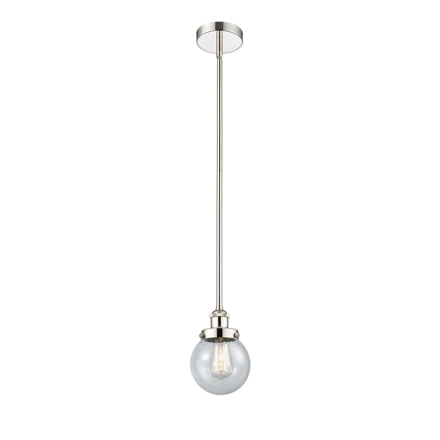 Innovations Beacon 6in 1-Light Mini Pendant | Industrial Polished Nickel Steel and Seedy Glass | Kitchen Island & Dining | Model 616-1SH-PN-G204-6-LED
