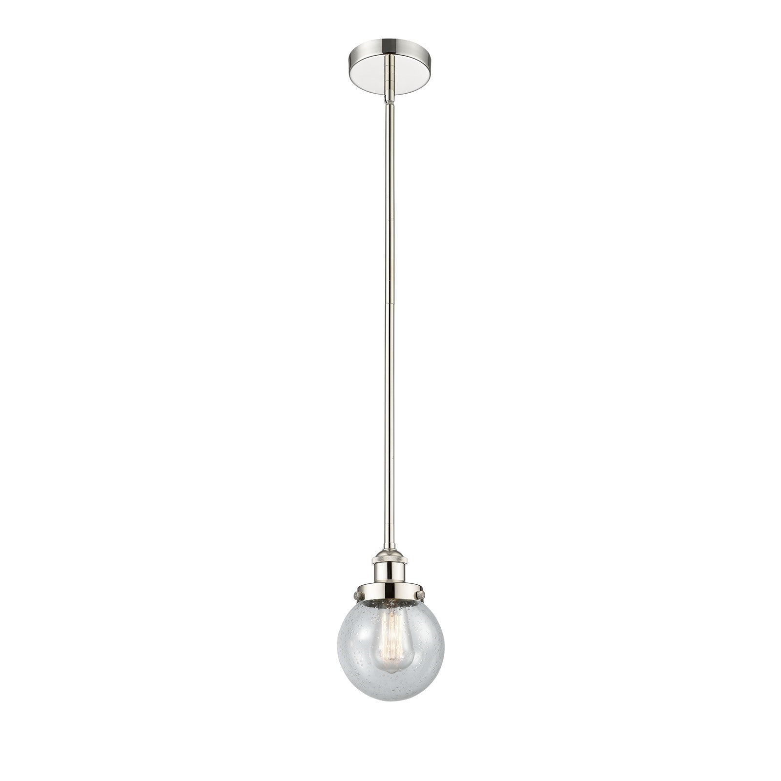 Innovations Beacon 6in 1-Light Mini Pendant | Industrial Polished Nickel Steel and Seedy Glass | Kitchen Island & Dining | Model 616-1SH-PN-G204-6-LED