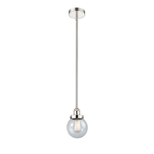 Innovations Beacon 6in 1-Light Mini Pendant | Industrial Polished Nickel Steel and Seedy Glass | Kitchen Island & Dining | Model 616-1SH-PN-G204-6-LED