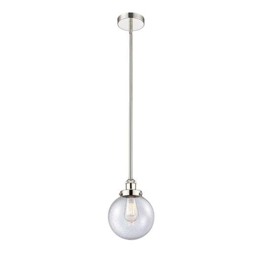 Innovations Beacon 8in 1-Light Mini Pendant | Industrial Polished Nickel Steel and Seedy Glass | Kitchen Island & Dining Room | Model 616-1SH-PN-G204-8