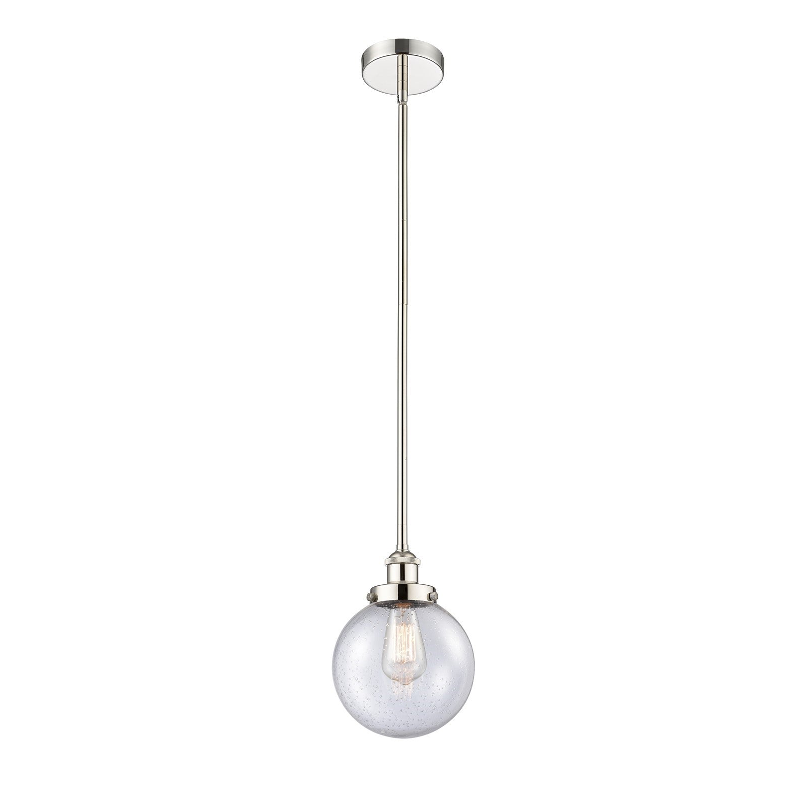 Innovations Beacon 8in 1-Light Mini Pendant | Industrial Polished Nickel Steel and Seedy Glass | Kitchen Island & Dining | Model 616-1SH-PN-G204-8-LED