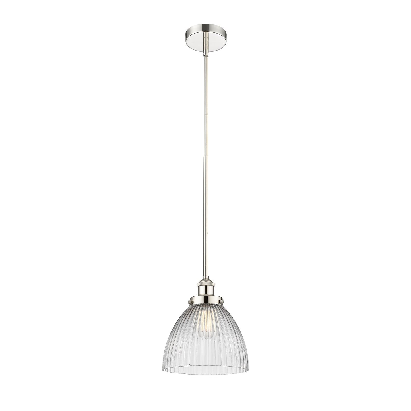 Innovations Seneca Falls 9.5in 1-Light Mini Pendant | Traditional Industrial Polished Nickel and Clear Halophane Glass | Model 616-1SH-PN-G222-LED