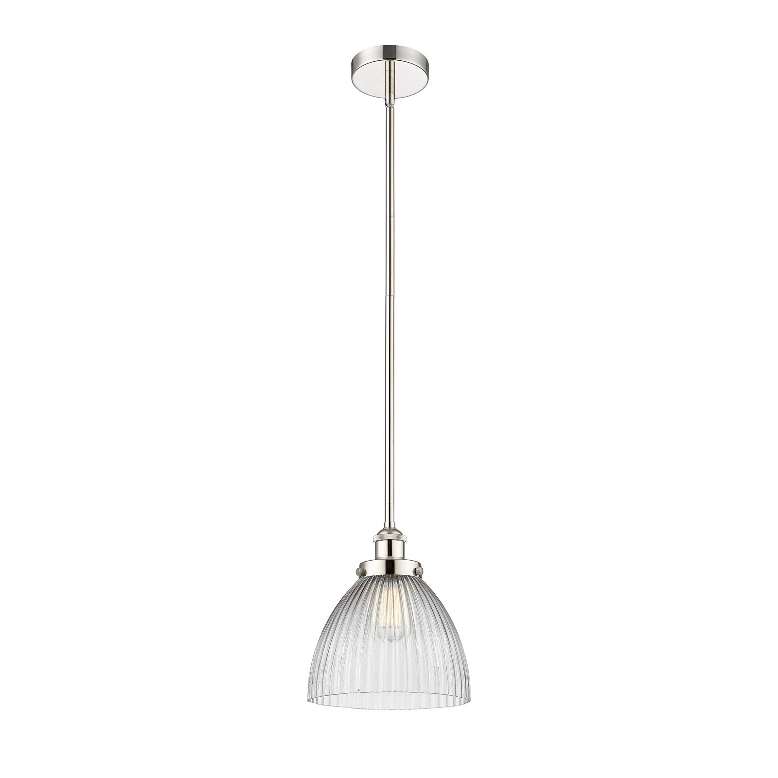 Innovations Seneca Falls 9.5in 1-Light Mini Pendant | Traditional Industrial Polished Nickel and Clear Halophane Glass | Model 616-1SH-PN-G222-LED