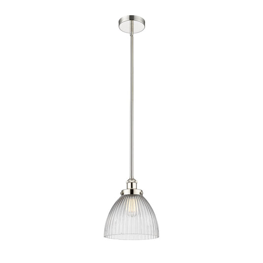 Innovations Seneca Falls 9.5in 1-Light Mini Pendant | Traditional Industrial Polished Nickel and Clear Halophane Glass | Model 616-1SH-PN-G222-LED