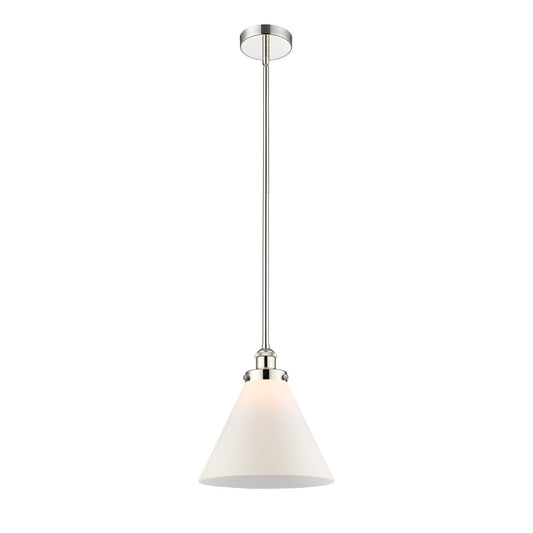 Innovations Cone 12in 1-Light Mini Pendant | Industrial Polished Nickel and Matte White Frosted Glass | Kitchen Island & Dining | Model 616-1SH-PN-G41-L