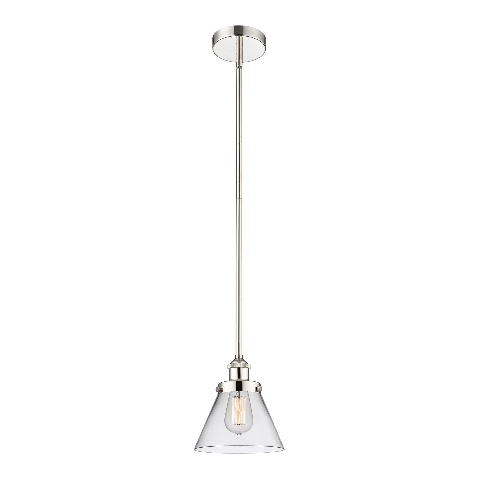 Innovations Cone 8in 1-Light Mini Pendant | Industrial Polished Nickel Steel and Clear Glass | Kitchen Island & Dining Room | 7.75 | Model 616-1SH-PN-G42